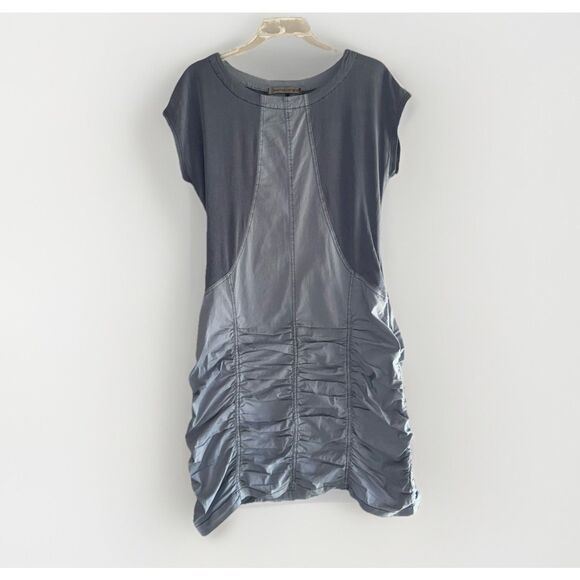 XCVI Wearables Aviana Ruched Dress Short Sleeve Stretch Blue Gray Casual Medium - Picture 4 of 16